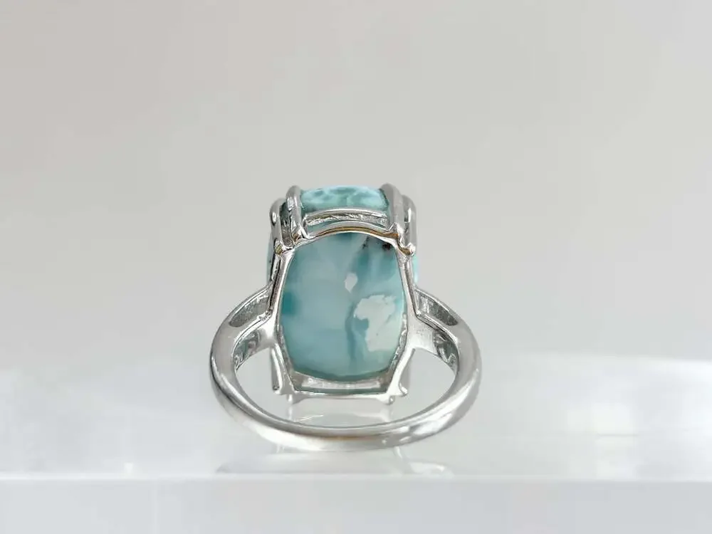 Larimar Solitaire Cabochon Gemstone Sterling Silver Claw Prong Set 925 Vintage R